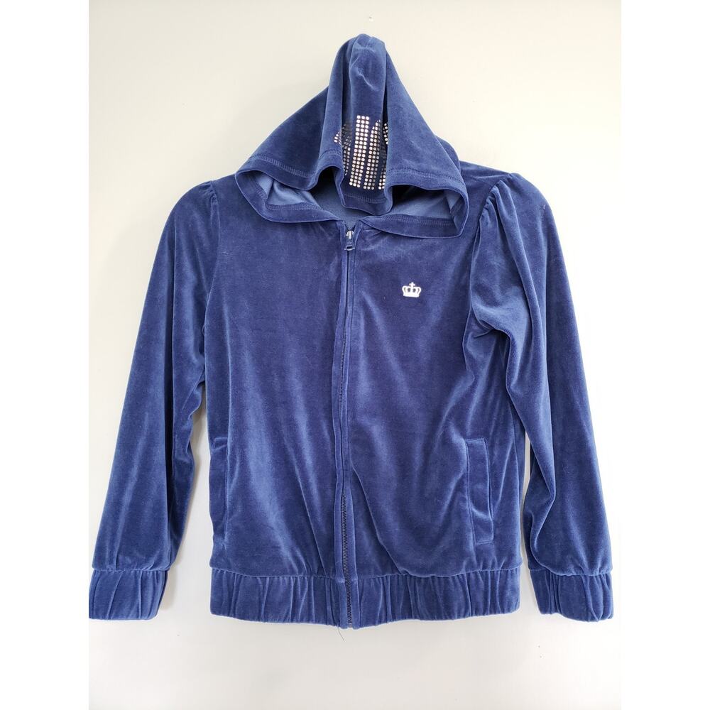 Juicy Couture Hoodie Girls Medium 10/12 Full Zip Velour Crown Navy Blue
